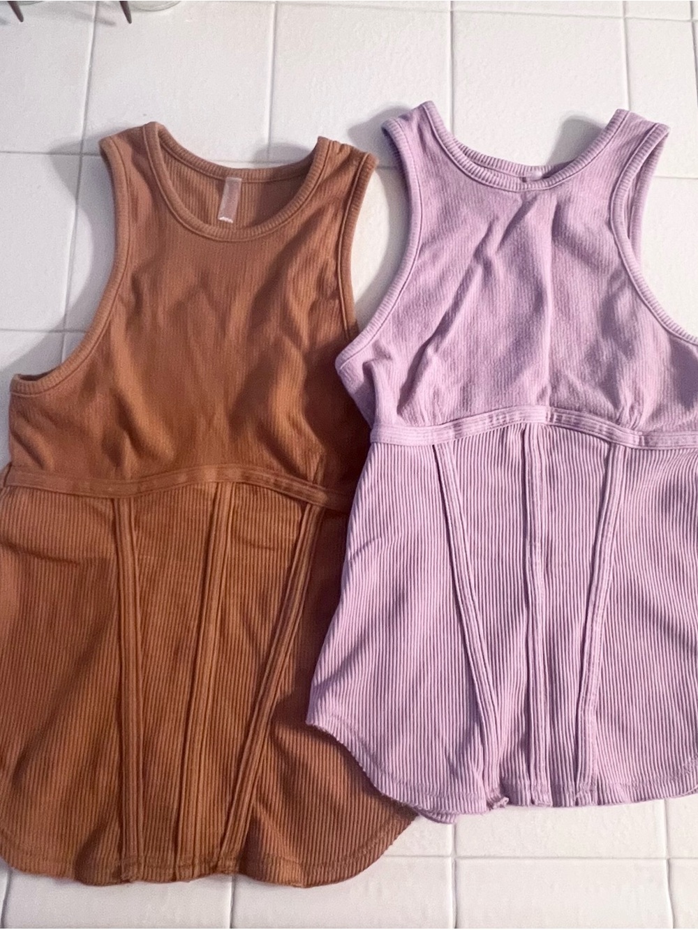 2 New FP Movement by FreePeople Ribbed Tank Brown and Lavender Size Small